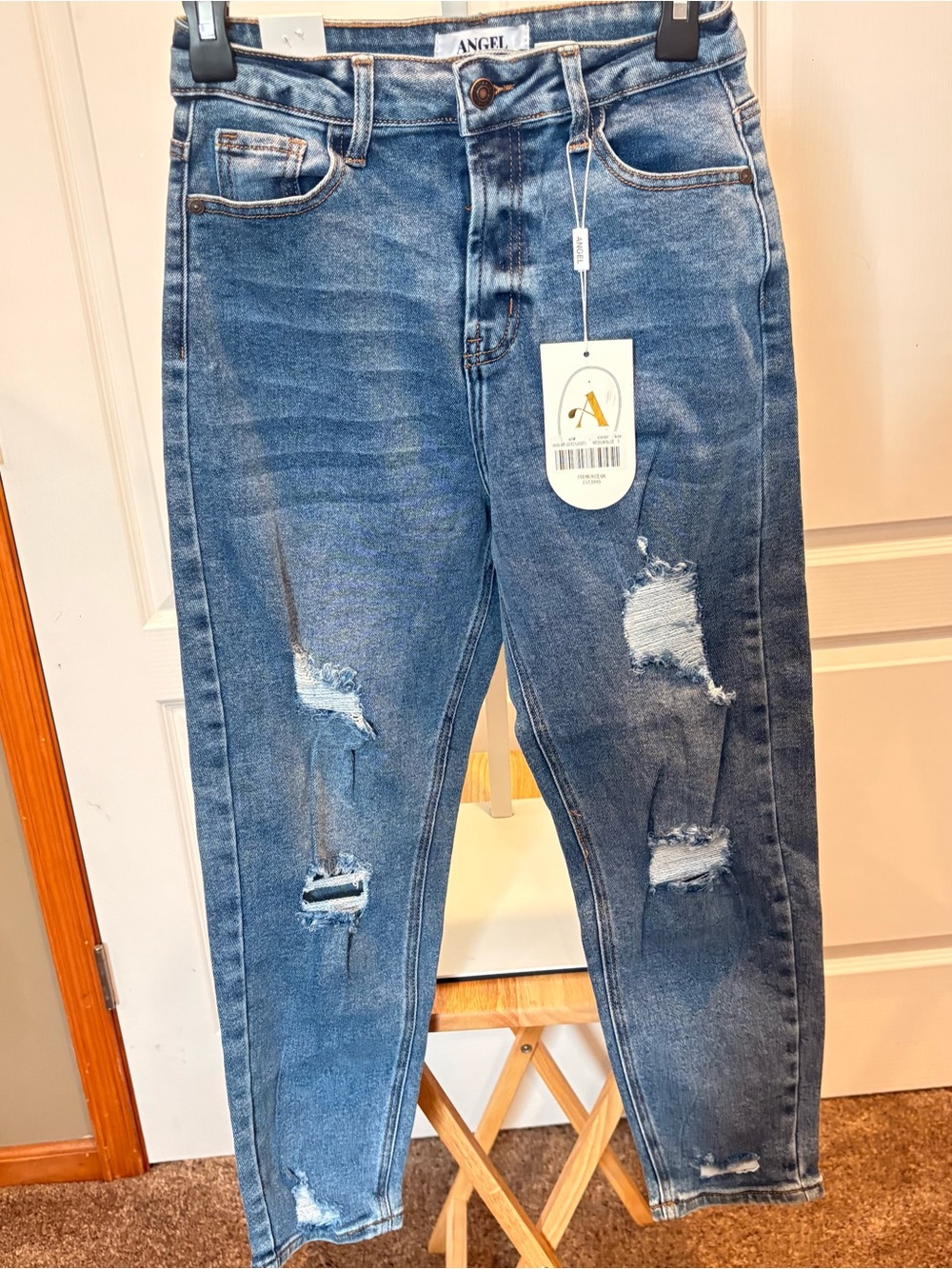 ANGEL NWT High Rise Distressed Skinny Jeans Size 0 Blue Denim